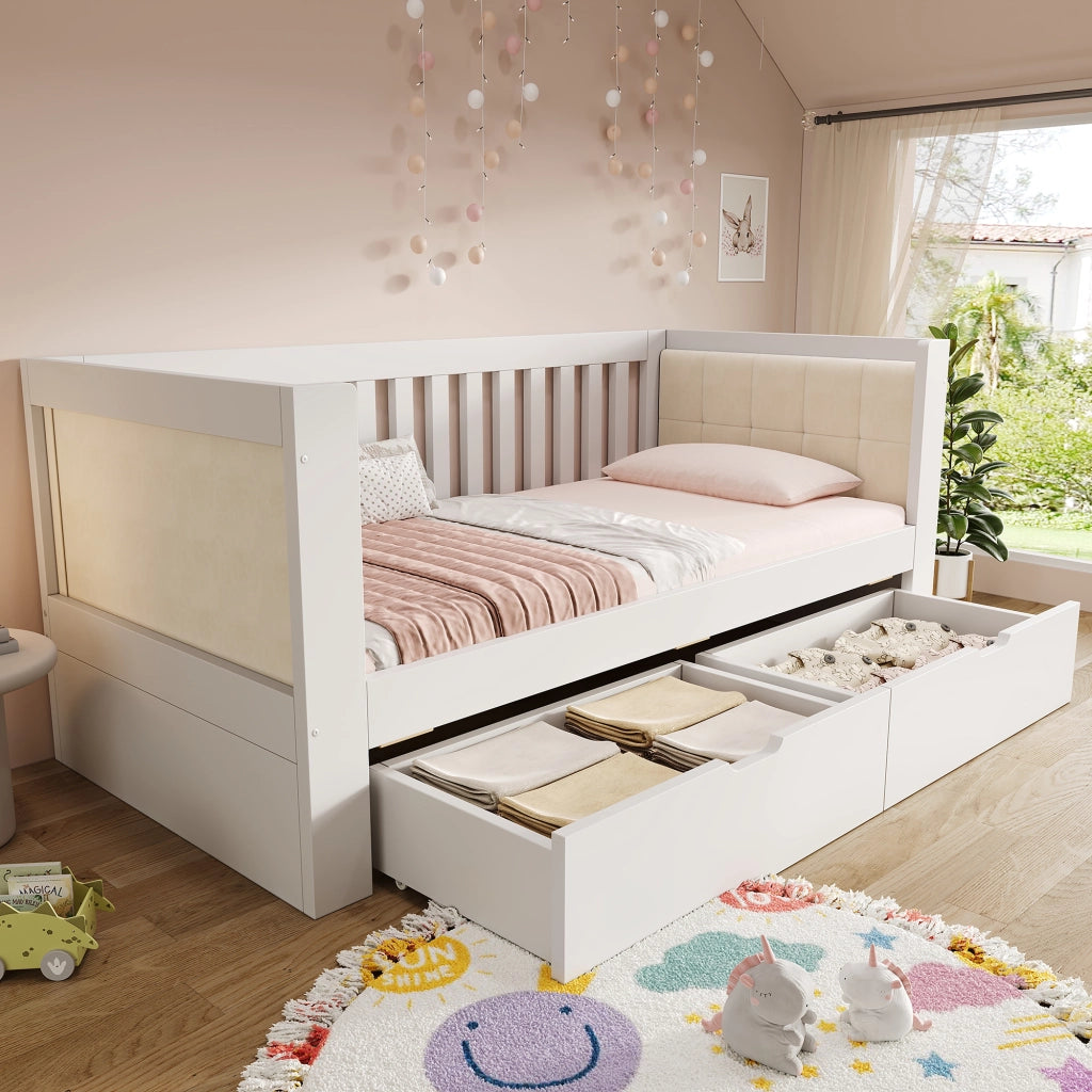 Divano letto con cassettoni in legno 90x200 cm