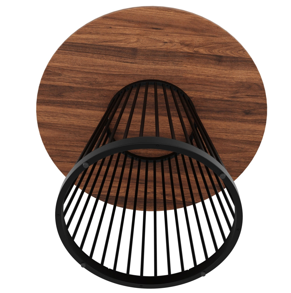 Tavolo da pranzo rotondo 80x80x76 cm in MDF e metallo; noce e nero