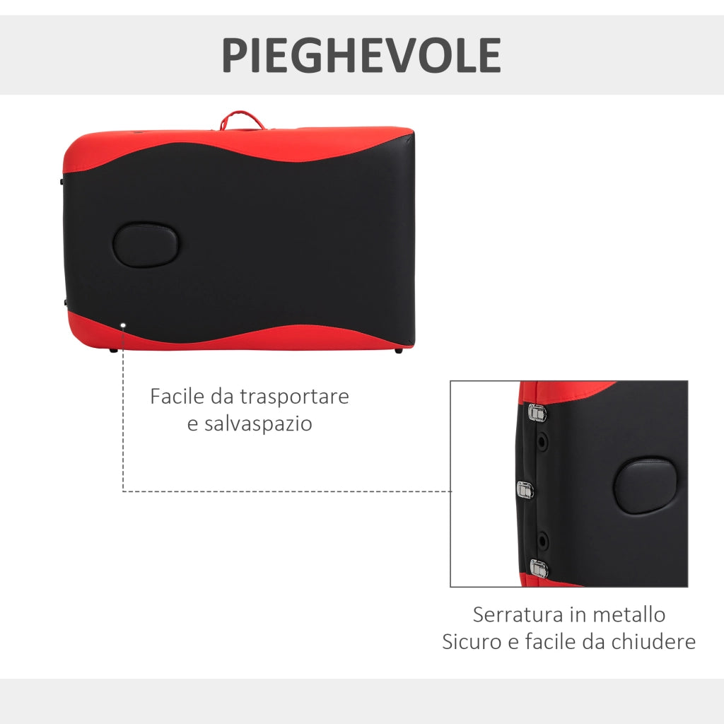 Lettino da Massaggio Pieghevole Regolabile ¨C Minimal ¨C Nero e Rosso 215x81x61-84 cm