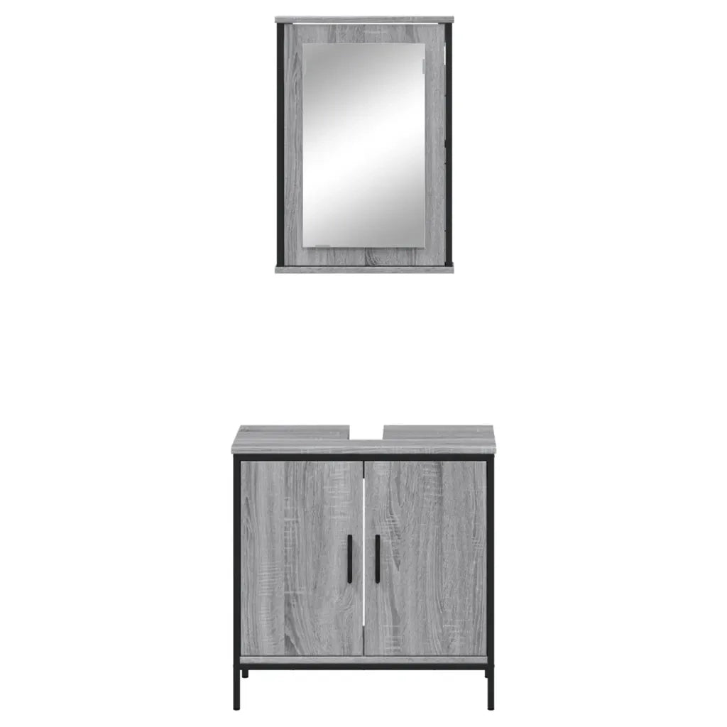 Set Mobili da Bagno | Armadio da bagno 2 pz Grigio Sonoma in Legno Multistrato