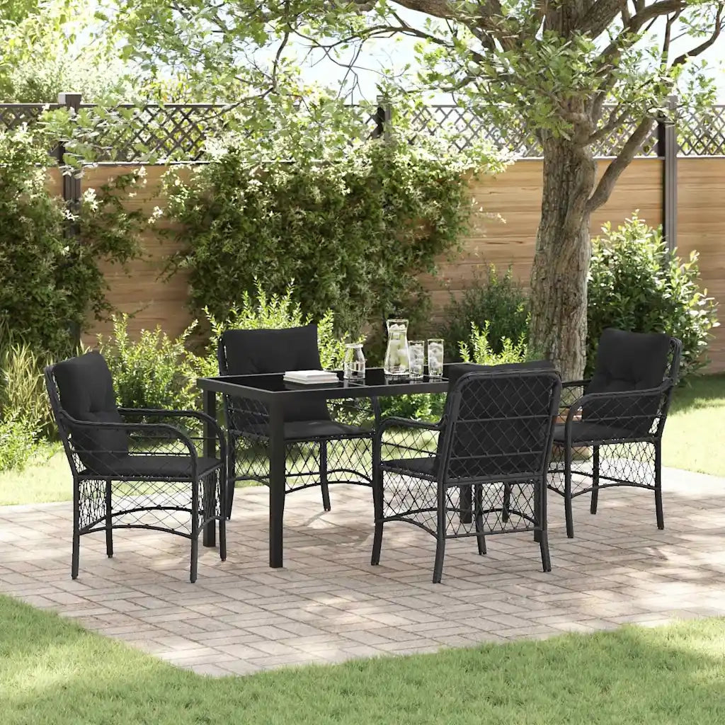 Set da Pranzo per Giardino con cuscino 5 pcs Nero polyrattan