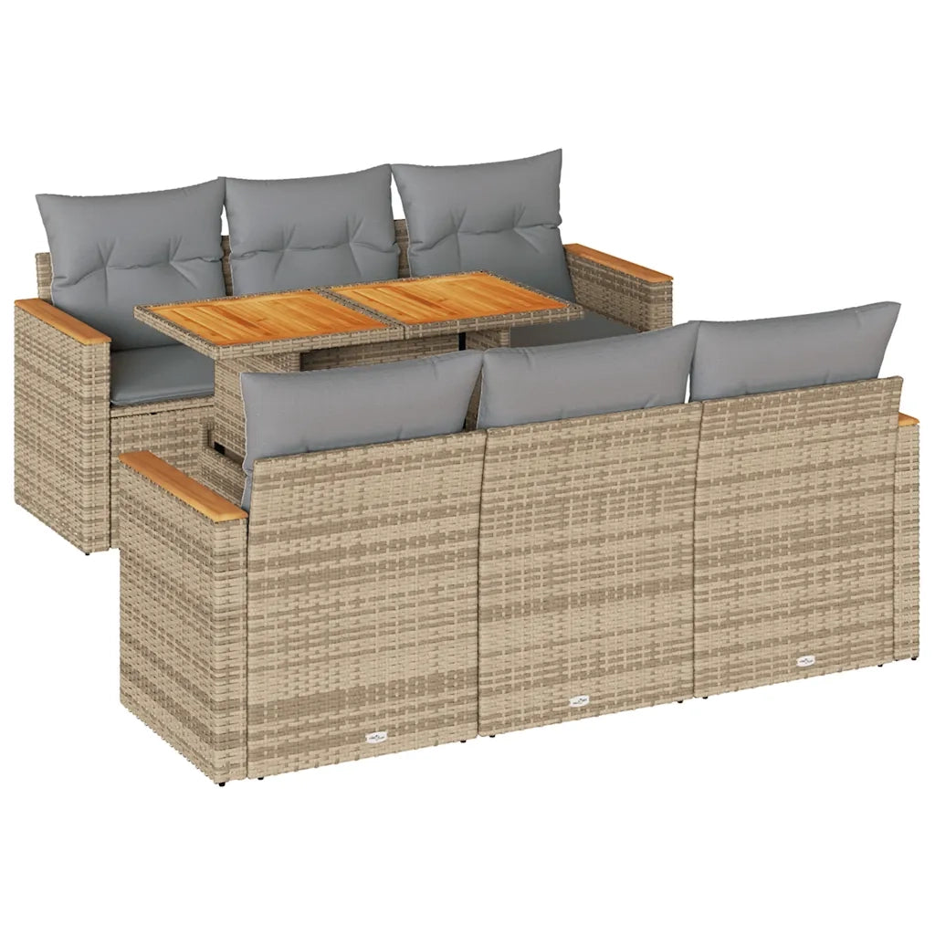 Set Divani da Giardino 7 pz con Cuscini Beige Polyrattan Acacia 3327447