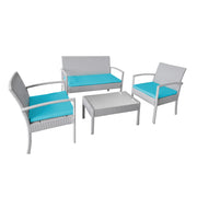 SET SALOTTO BOULEVARD BIANCO CON CUSCINI TURCHESE