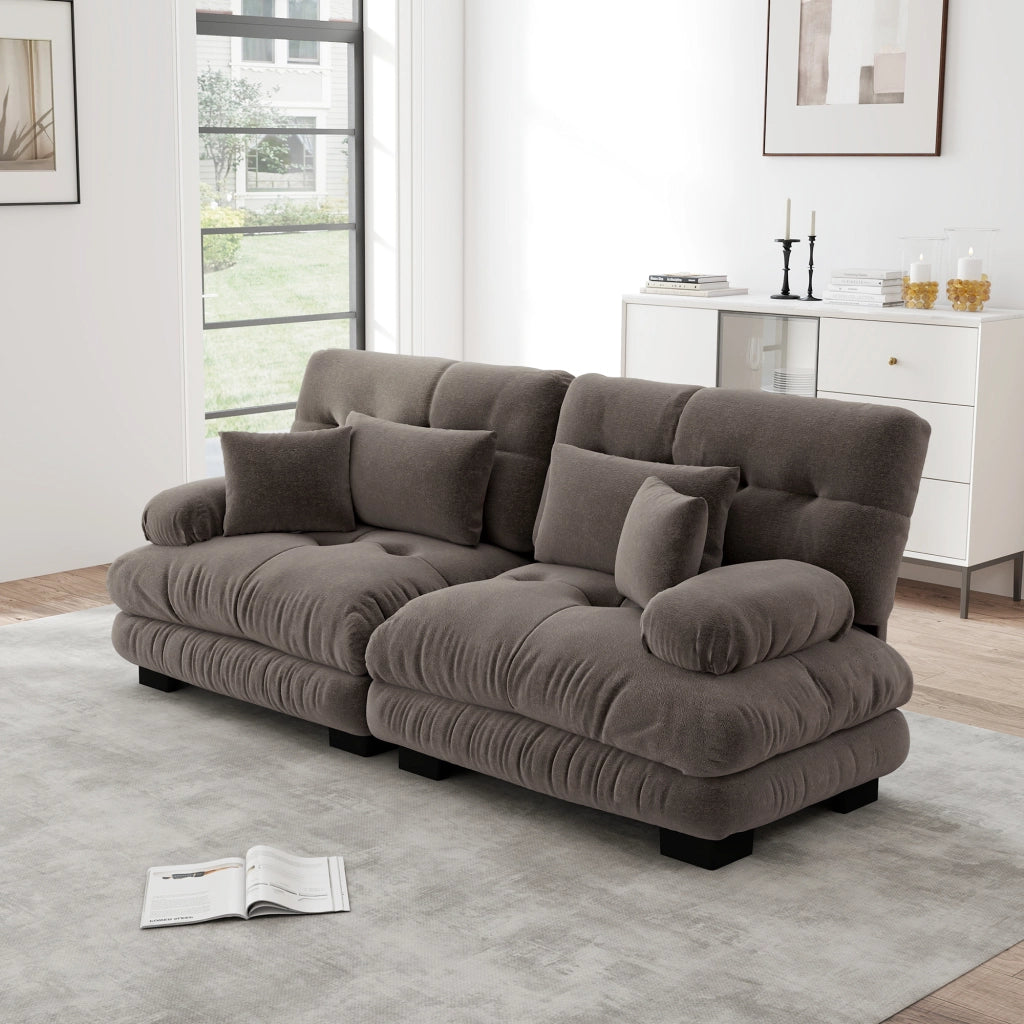 Divano Angolare Chenille ¨C Xylo ¨C Marrone, Cuscini, Braccioli, Legno Massello