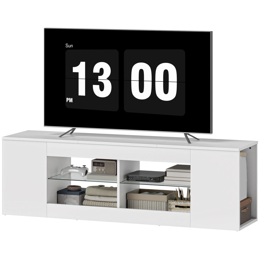 Mobile TV con 6 scomparti e 2 ripiani in vetro ¨C Xylo ¨C Bianco, Truciolato, 140 cm