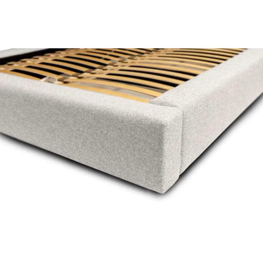 Letto contenitore CERVIN – Tessuto bouclé Nuvola sabbia – 180x200 cm – Rete sollevabile – Design contemporaneo