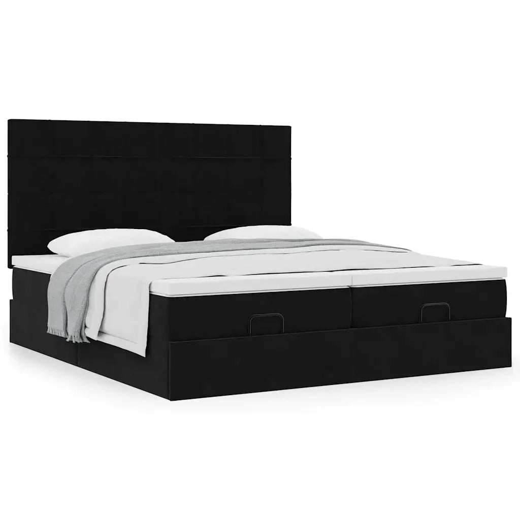 Struttura Letto Pouf con Materassi Nero 180x200 cm in Velluto 3313774