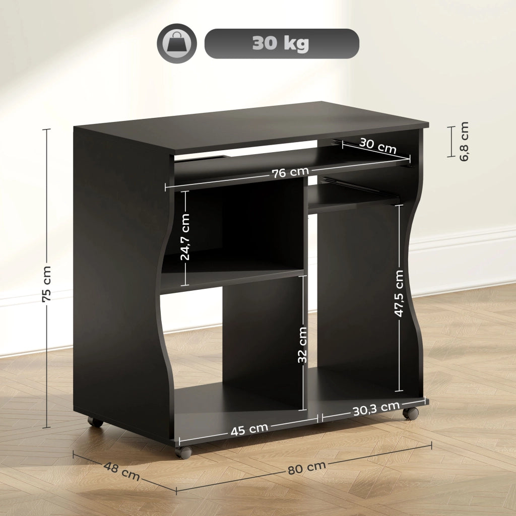 Scrivania con ruote e cassetti ¨C Minimal ¨C Nero 80x48x75 cm