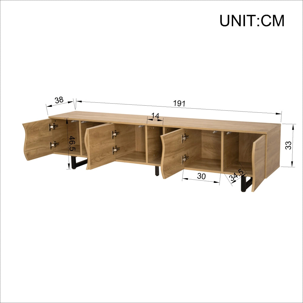 Cassettiera per TV naturale in MDF e truciolare lunghezza 191 cm