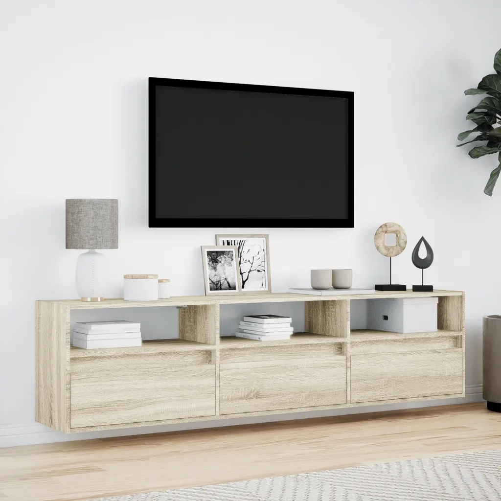 Mobile TV a Parete con LED Rovere Sonoma 180x31x45 cm 3307942