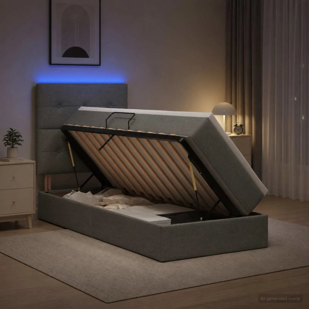 Letto con contenitore LED e materasso Grigio Scuro 90 x 200 cm 3459919