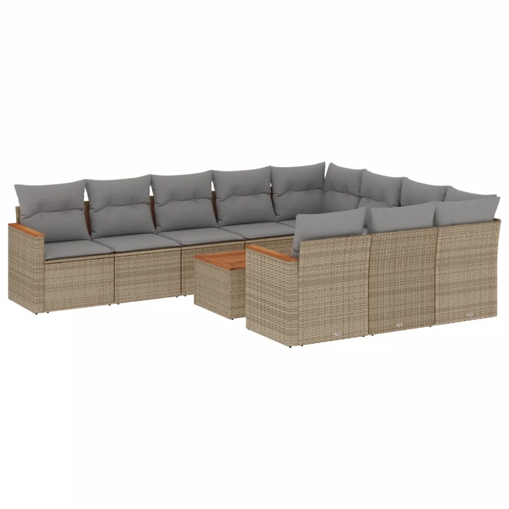 Set Divano da Giardino 11 pz con Cuscini Beige Misto Polyrattan