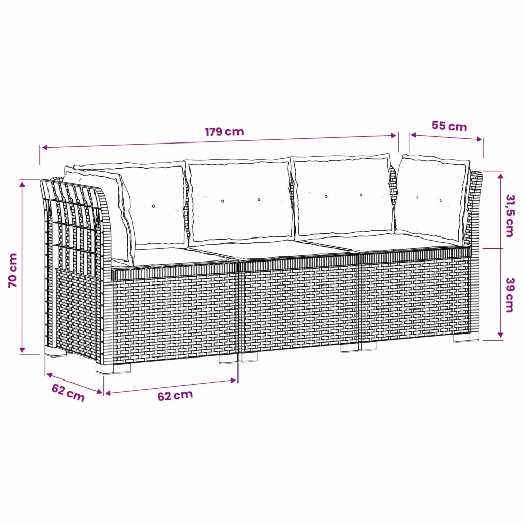 Divano da esterno-Divano da Giardino 3 posti con cuscini in look rattan PP 354952