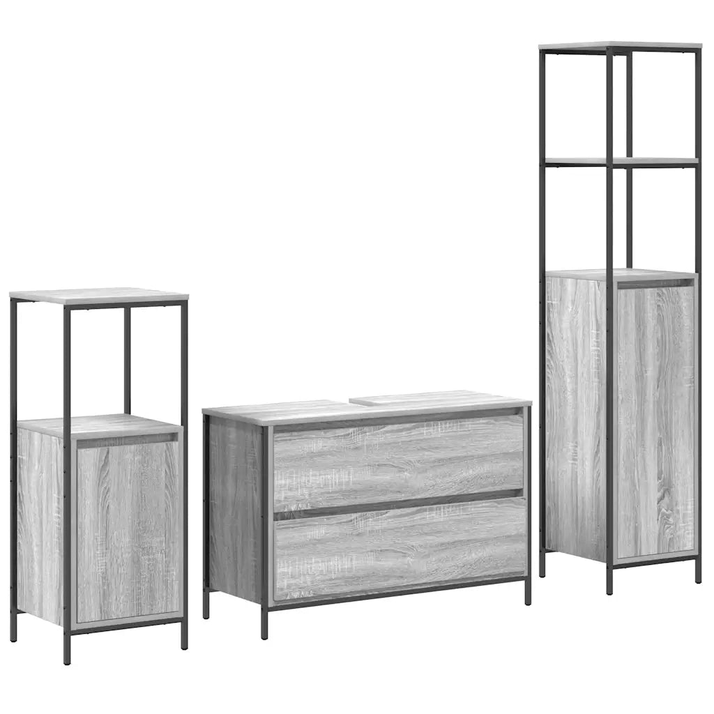 Set di mobili per il bagno con cassetto 3 pcs Grigio Sonoma 3328362