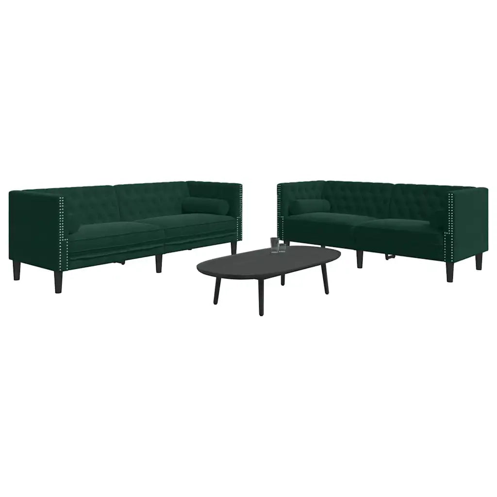 Set Divani Chesterfield 2pz con Cuscini Verde Scuro Velluto 3209293