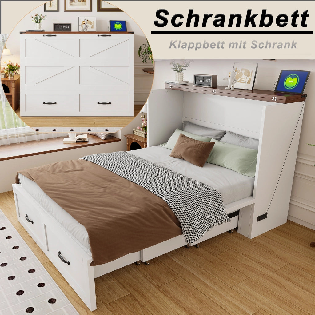 LETTO a scomparsa 140x200 cm Legno e metallo Bianco