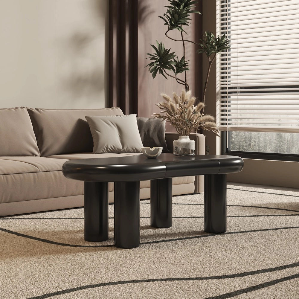 Tavolino da Caff¨¨ a Forma di Nuvola con LED e Cassetto ¨C MINIMAL ¨C MDF Nero