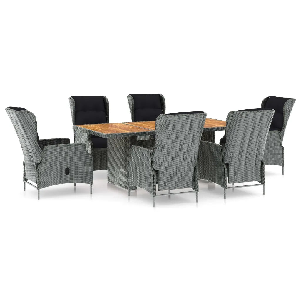 Set Pranzo da Giardino 7pz con Cuscini Polyrattan Grigio Chiaro 3060141