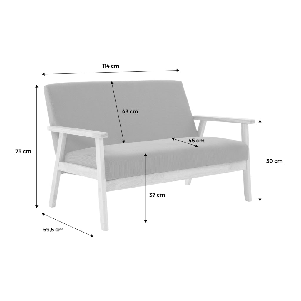 Divano in velluto a coste con gambe in legno di gomma, 2 posti, cachi