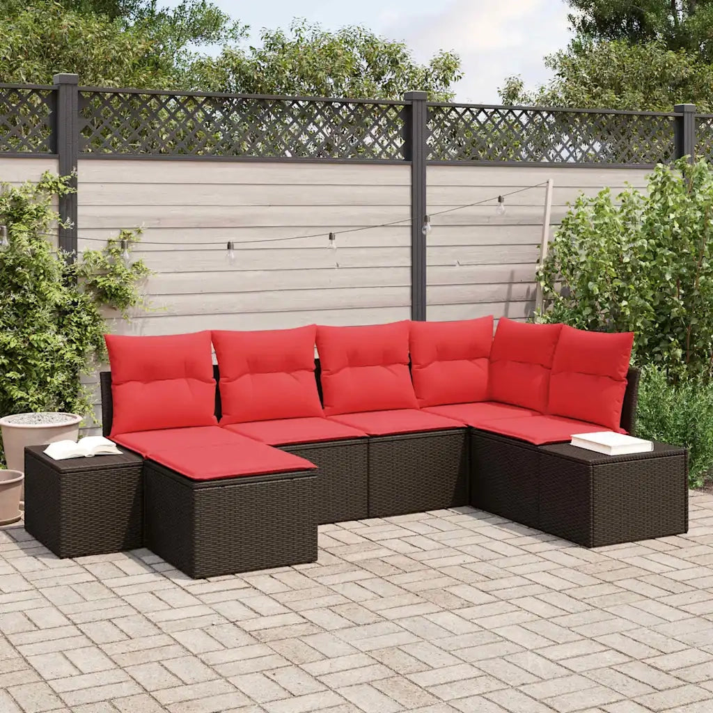 Set Divano da Giardino 6 pz Marrone e Rosso polyrattan 3355803