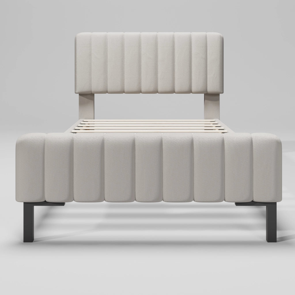 Letto singolo imbottito; 90x200cm; con testiera regolabile; lino grigio beige