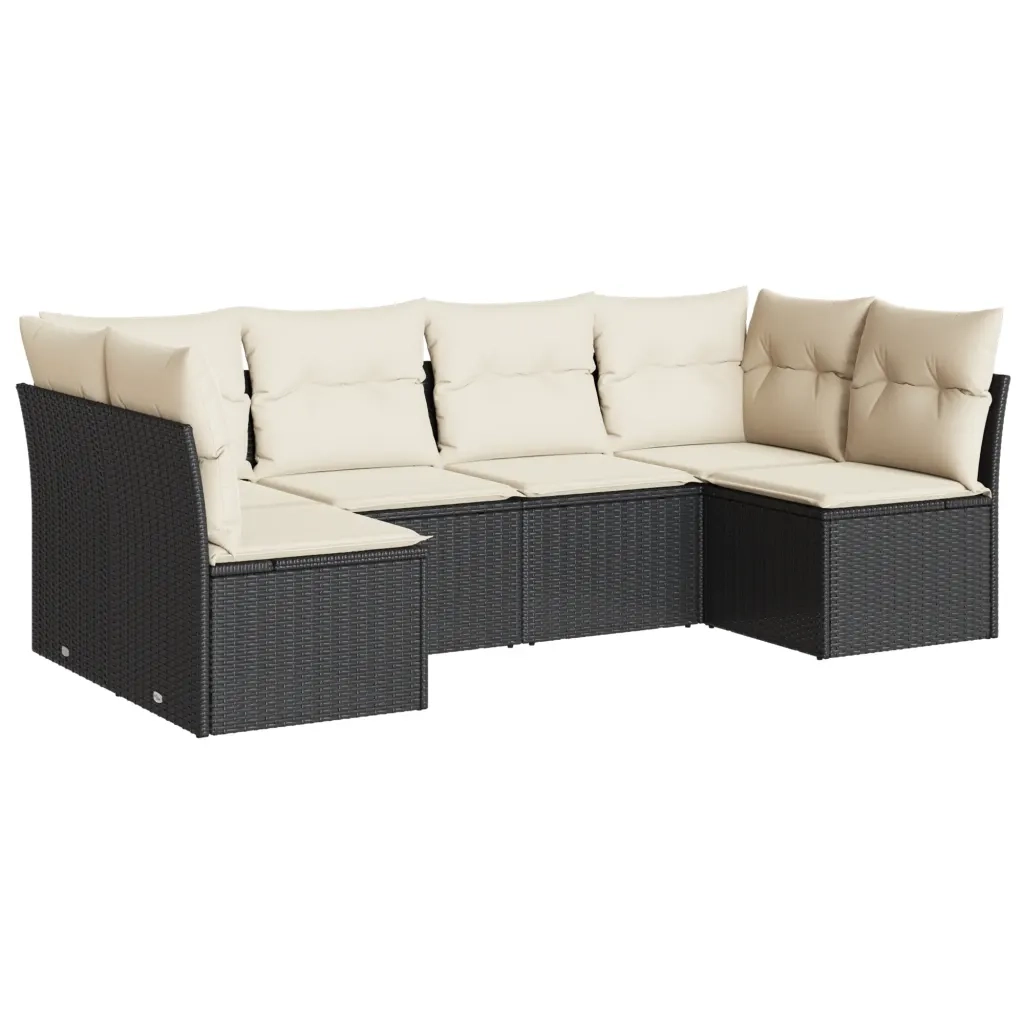 Set Divano da Giardino 6 pz con Cuscini Nero in Polyrattan
