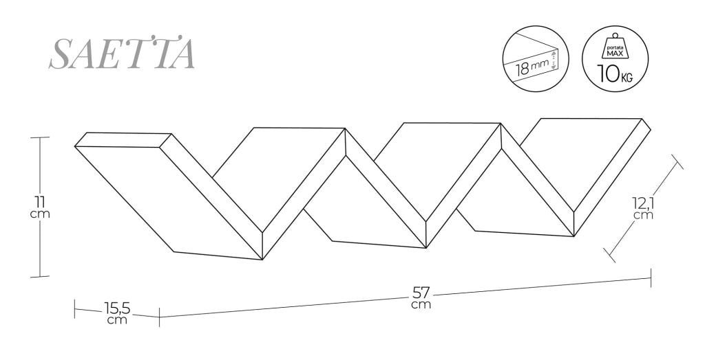Mensola da Parete Libreria Zigzag 56x15,5 cm in Fibra di Legno Saetta Rovere Imperiale