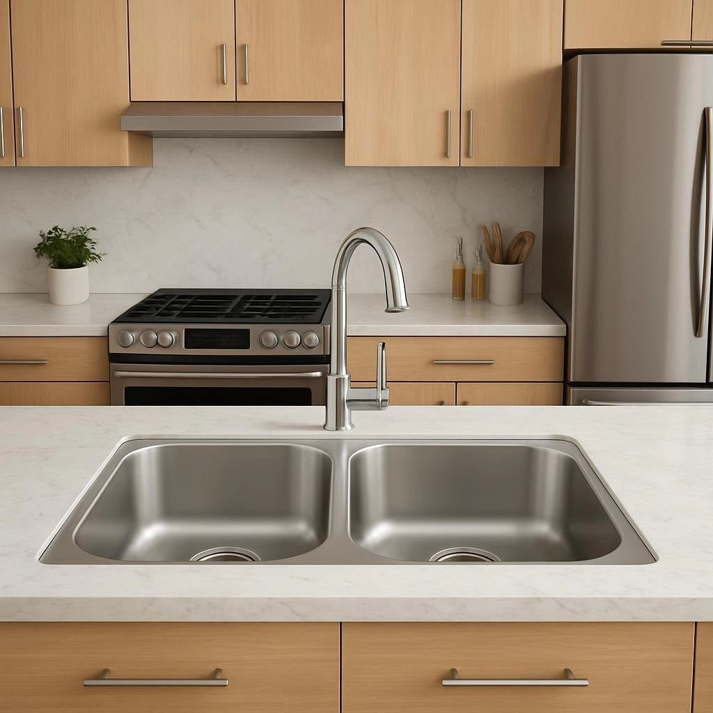 Lavello incasso in acciaio inox 86 cm 2 vasche  - Cromo
