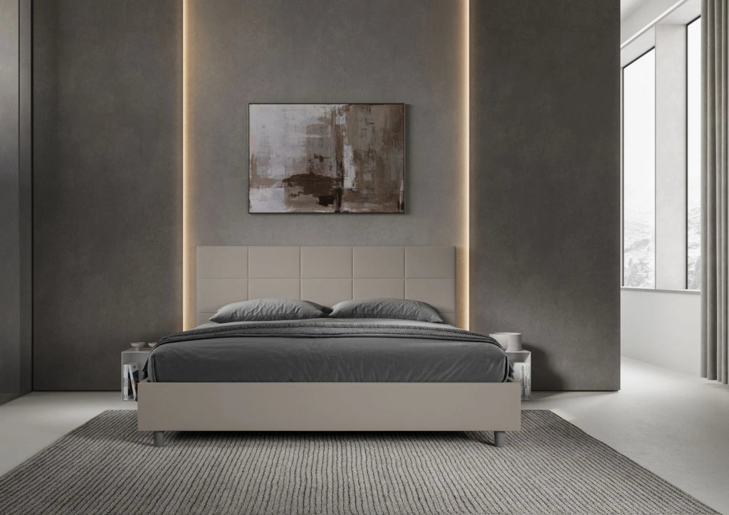 BS COM Letto matrimoniale king size senza rete imbottito 200x200 similpelle tortora
