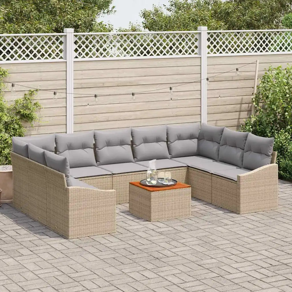 Set Divano da Giardino con cuscino 10 pcs Beige polyrattan 3347875