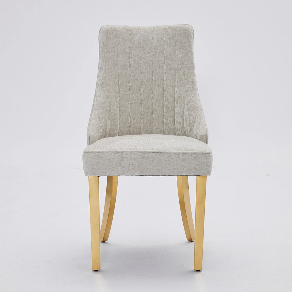 Set 2 sedie Channel - Xylo - tessuto chenille beige gambe dorate