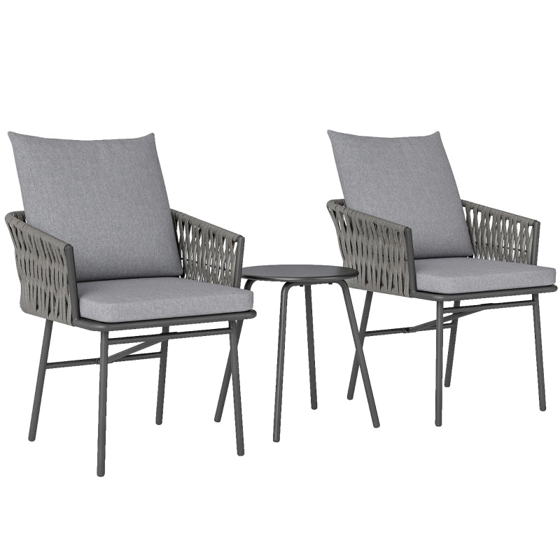 OKWISH Set da 3 mobili da giardino con 2 poltrone e tavolino da bistrot, cuscini sfoderabili, Acciaio Grigio