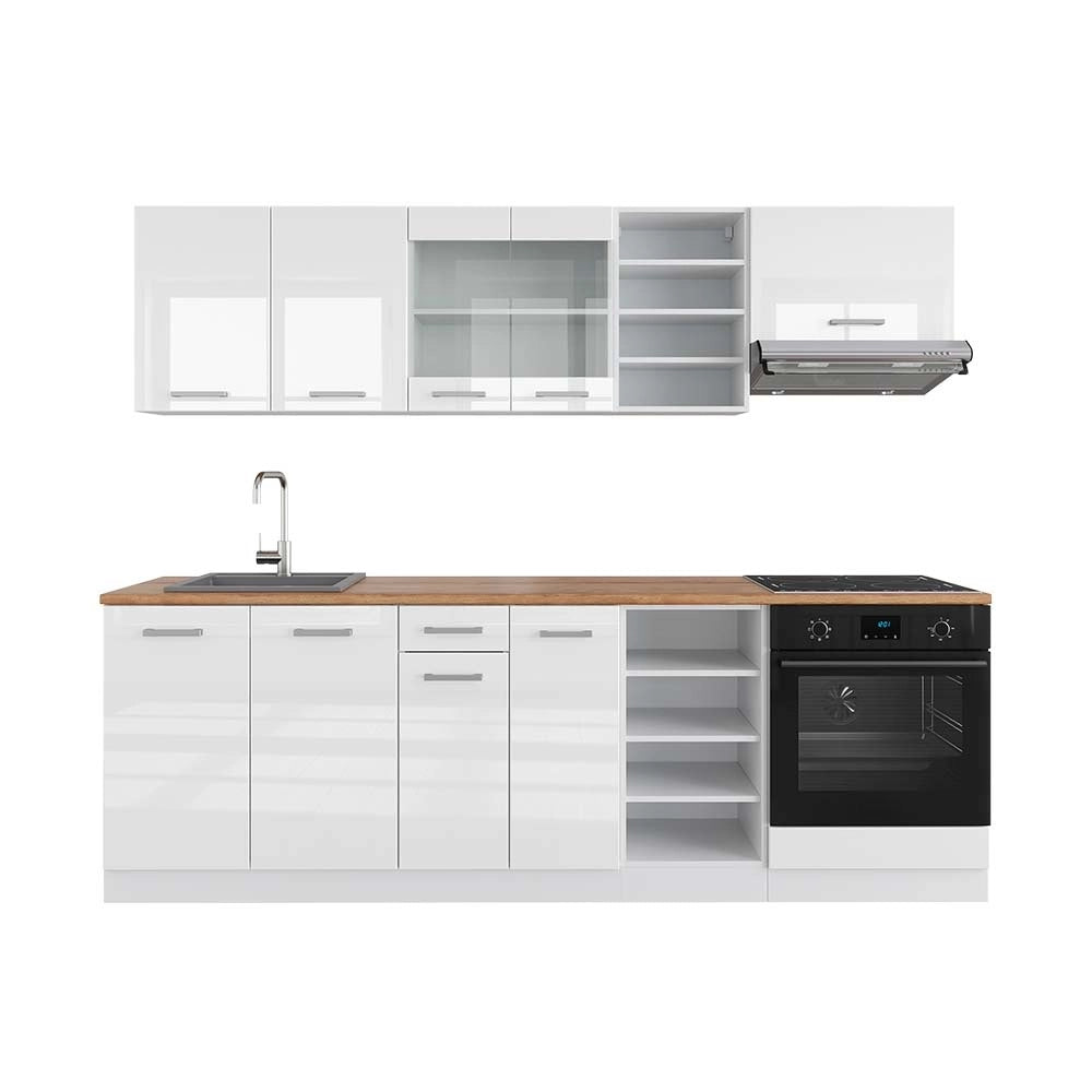 Cucina componibile R-Line Bianco lucido/Bianco 240 cm, PL Rovere Vicco