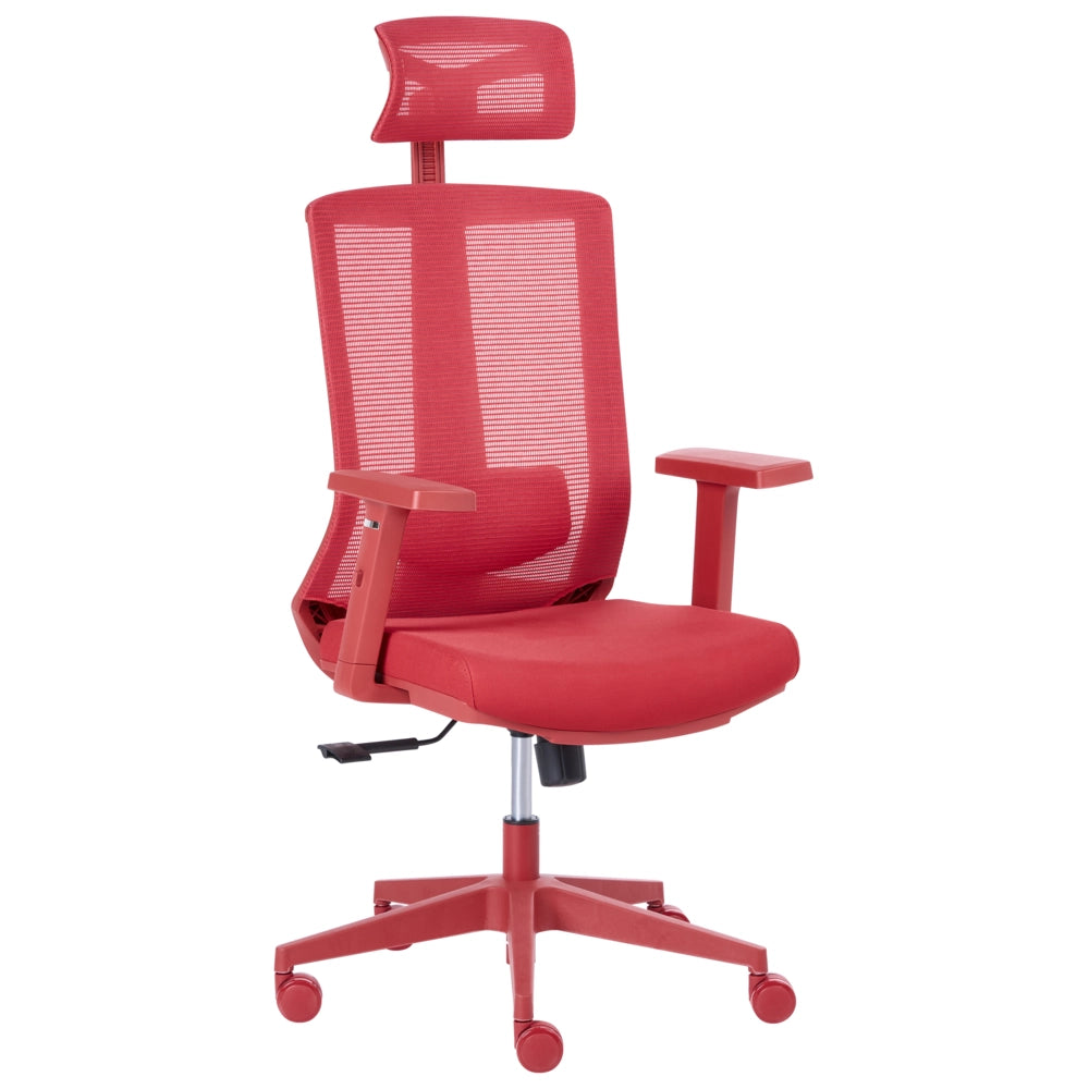 Sedia da ufficio in tessuto e rete rosso, schienale e braccioli regolabili, design moderno, per l'ufficio domestico