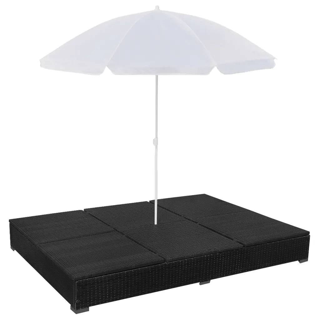 Lettino Prendisole con Ombrellone in Polyrattan Nero 42950