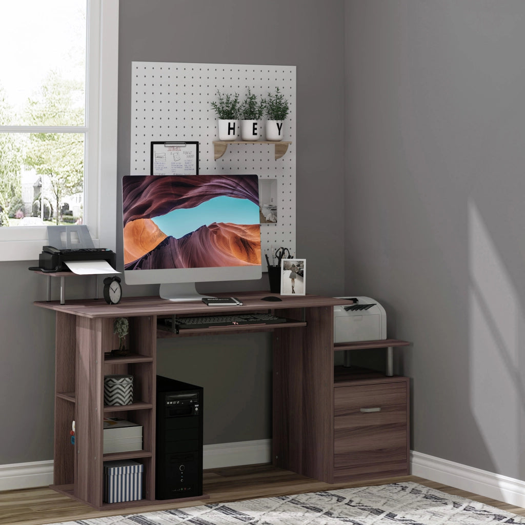Scrivania per PC con Cassetto e Scaffale in Legno ¨C Minimal ¨C Legno