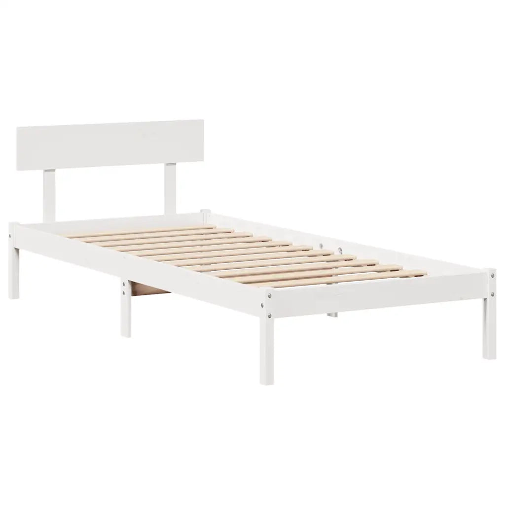 Letto senza Materasso-Struttura Letto Bianco 90x190 cm in Legno Massello Pino 645515