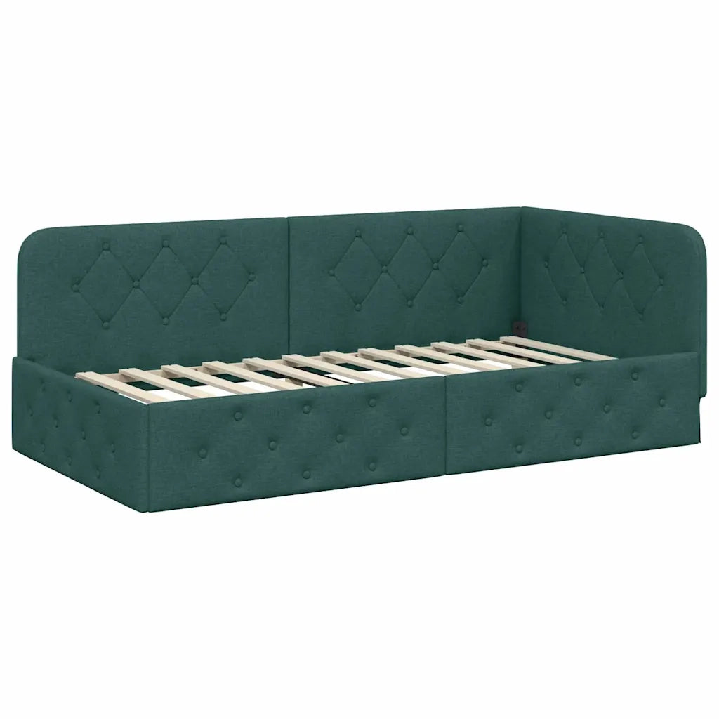 Cornice del letto ad angolo Verde Scuro 90 x 190 cm Tessuto