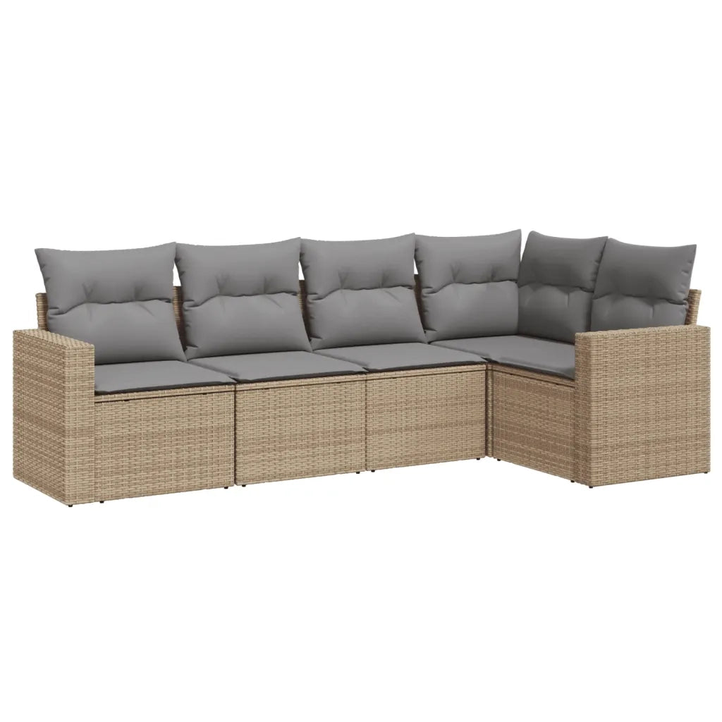 Set Divano da Giardino 5 pz con Cuscini Beige in Polyrattan 3218919