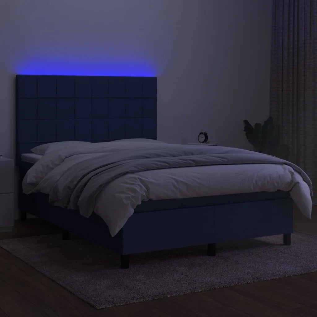 Letto a Molle con Materasso e LED Blu 140x190 cm in Tessuto 3134875