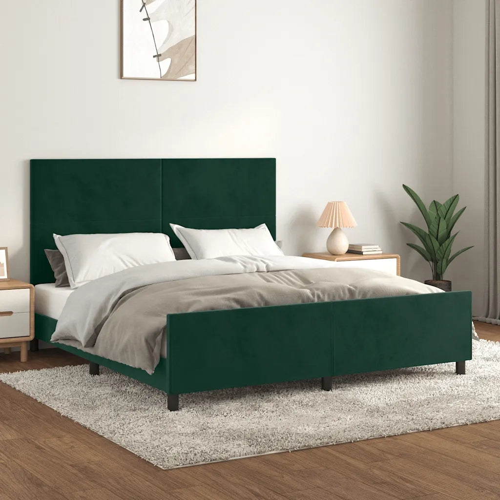 Letto matrimoniale | Letto per adulti | Giroletto senza Materasso Verde Scuro 160x200 cm in Velluto