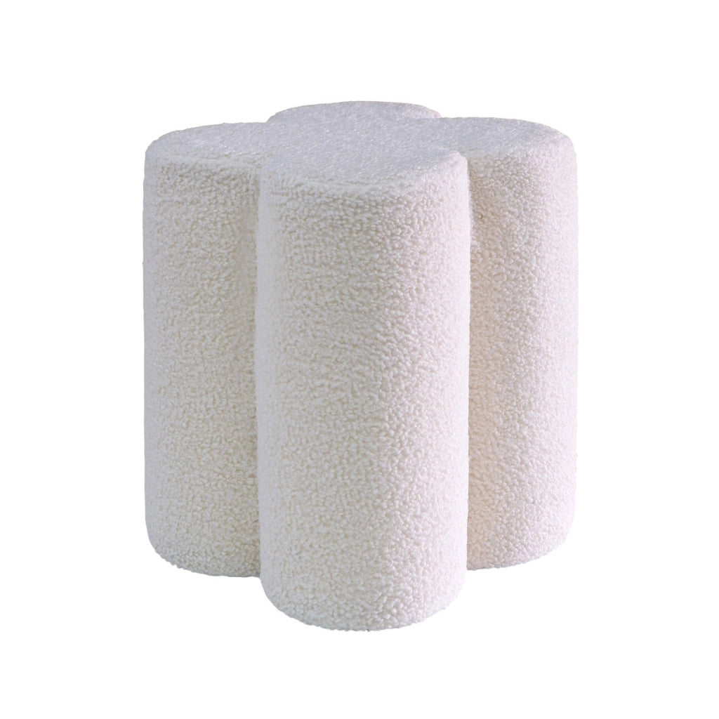 Pouf trifoglio in bouclé, bianco