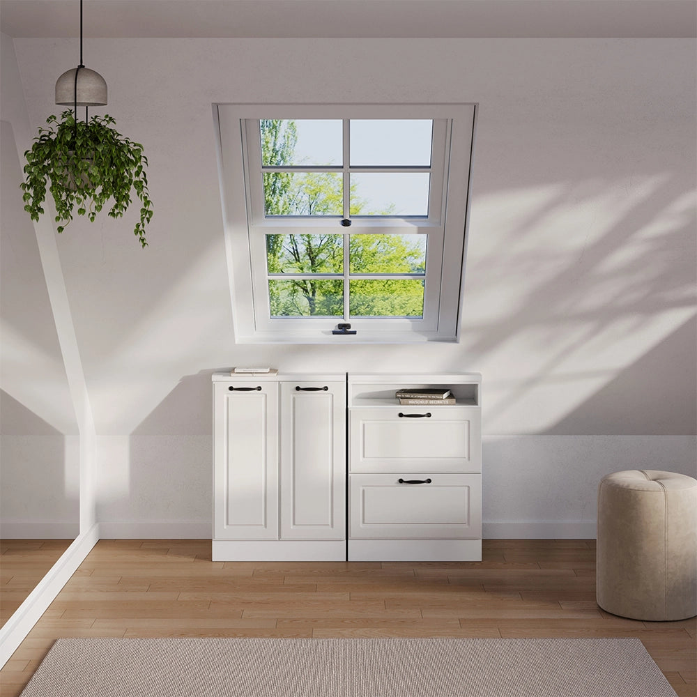 Mobile sottotetto Rion Bianco rustico/Bianco con 2 cassetti Vicco