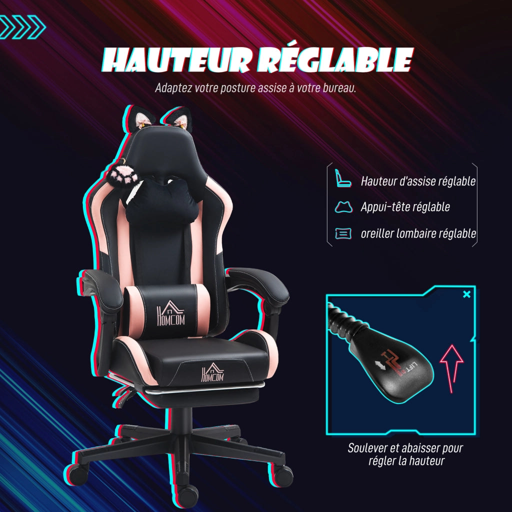 Poltrona Gaming Ergonomica con Supporti Cuffie ¨C Zephmum ¨C Nero 65x62x124 cm