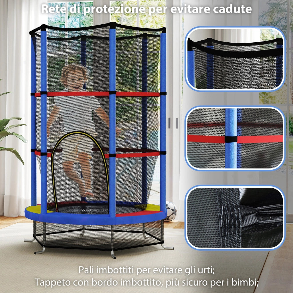 Tappeto Elastico per Bambini 3-6 Anni Ø140x190 cm con Rete di Protezione Multicolore