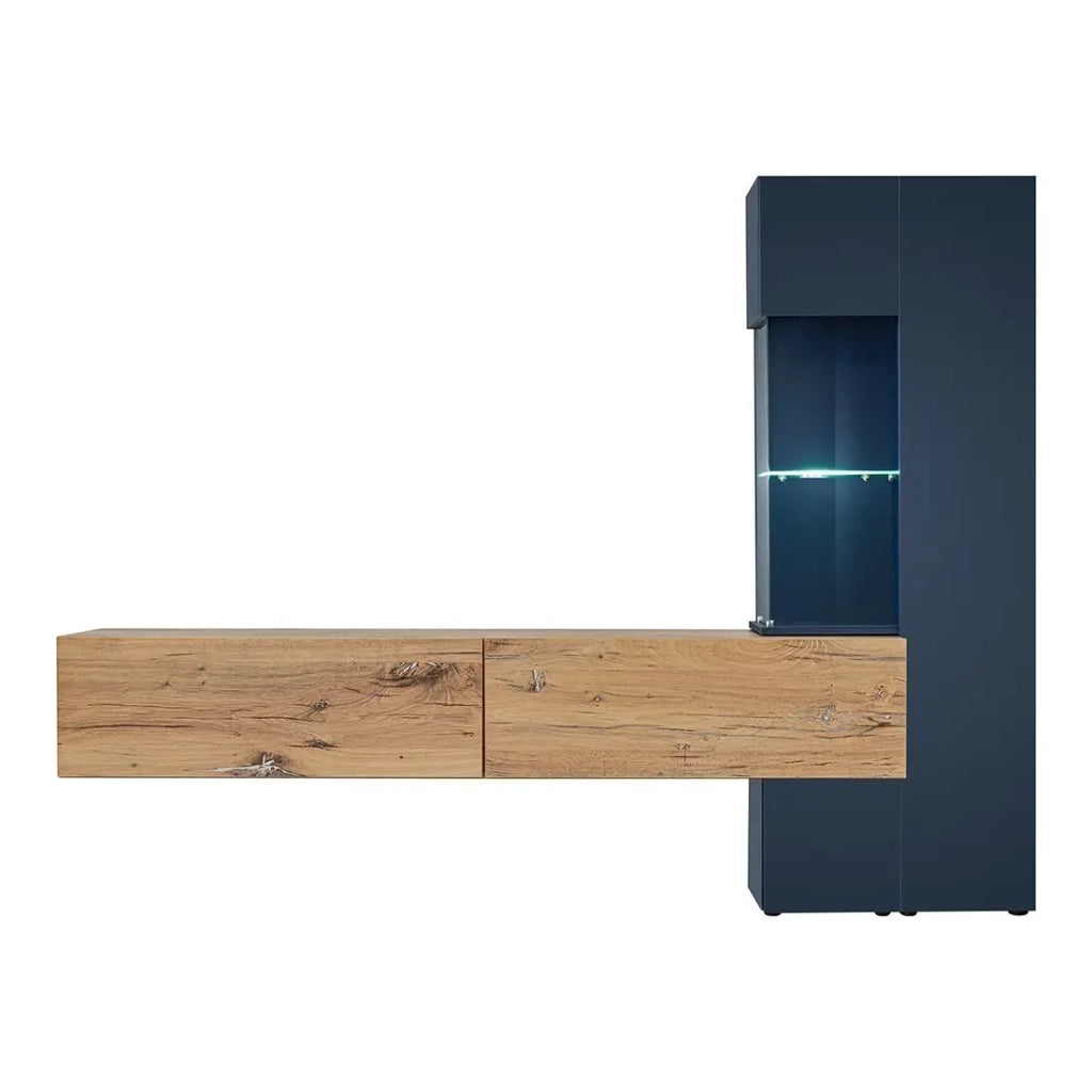 Mobile TV MARIANO - Set completo, colore blu navy e rovere