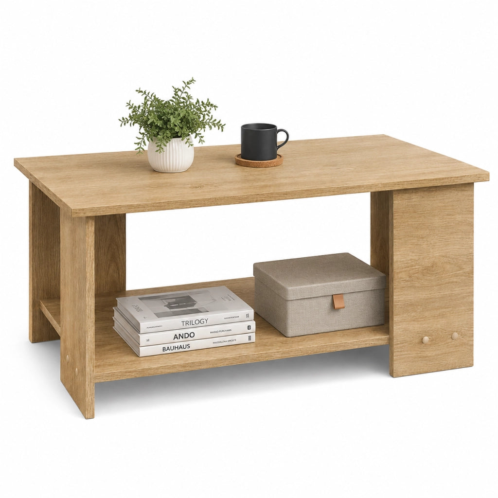 Tavolino da Salotto 2 Ripiani Moderno Salvaspazio 89x48x42 cm Rovere