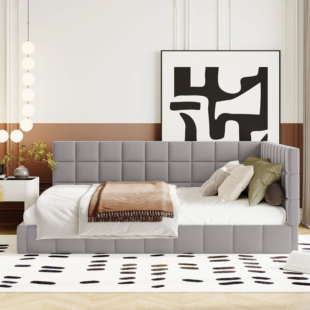 Letto Imbottito con Rete a Doghe ¨C MINIMAL ¨C Velluto Grigio 140x200