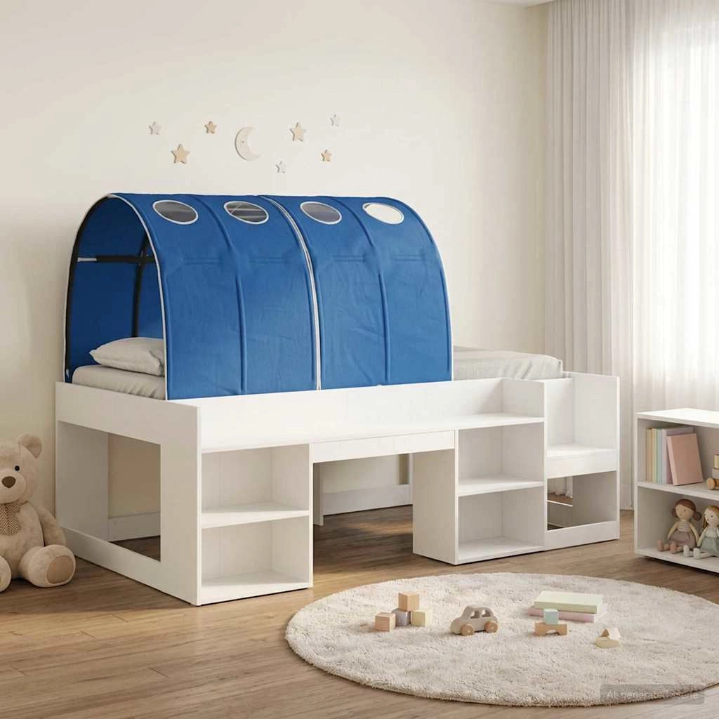 Letto con Tunnel 3 pz Bianco e Blu Legno ingegnerizzato 3423619