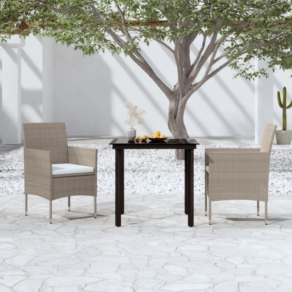 Set da Pranzo da Giardino 3 pz | Set Salotto da Giardino con Cuscini Beige e Nero